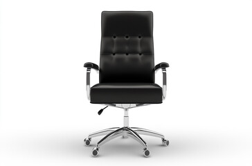 the high back office chair in leather with chrome arms and base on white background