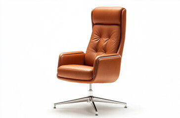Naklejka premium the high back office chair in leather with chrome arms and base on white background