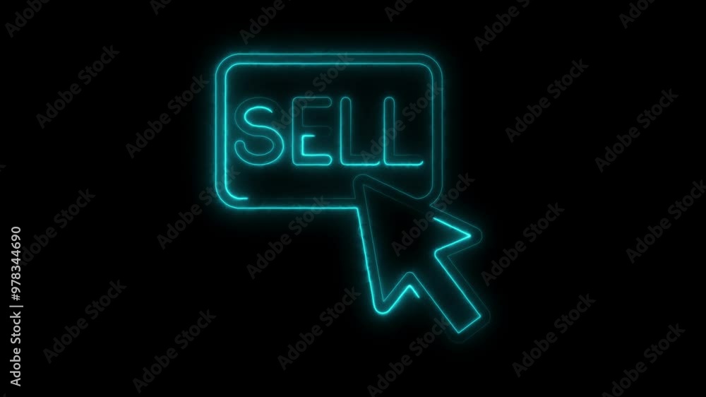 Poster neon sell button with mouse pointer - e-commerce and online trading concept