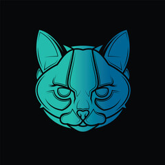 Predatory cat. Original vector illustration in vintage style isolated on black background. T-shirt design.