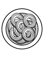 Onion rings on a plate line art vector illustration 