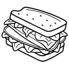 Sandwich with cheese line art vector illustration 
