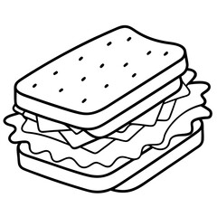 Sandwich with cheese line art vector illustration 
