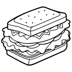 Sandwich with cheese line art vector illustration 
