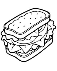 Sandwich with cheese line art vector illustration 
