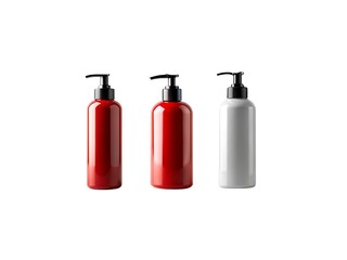 Obraz premium Blank Red and White Two Shampoo Bottles with Black Pump Mockup Design On White Background