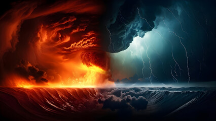 Fire and thunderstorms - Climate Change Concept