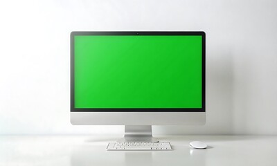 Fototapeta premium Desktop Monitor Green Screen Mockup Template Design on White Background