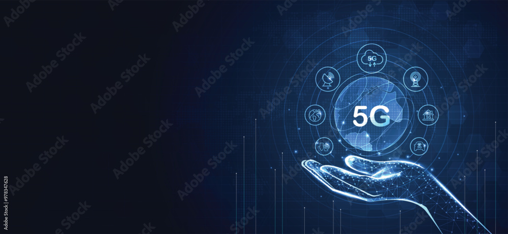 Poster 5g network wireless systems and internet technology concept. smart city communication network. 5g wi