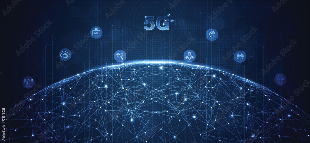 Poster 5g network wireless systems and internet technology concept. smart city communication network. 5g wi