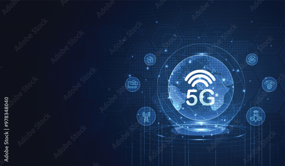 Poster 5g network wireless systems and internet technology concept. smart city communication network. 5g wi