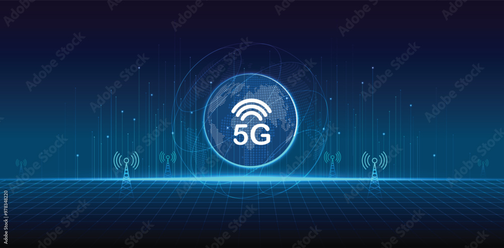 Poster 5g network wireless systems and internet technology concept. smart city communication network. 5g wi