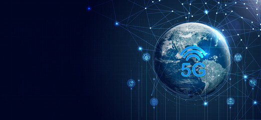Global 5G network wireless systems and internet technology concept. smart city communication...