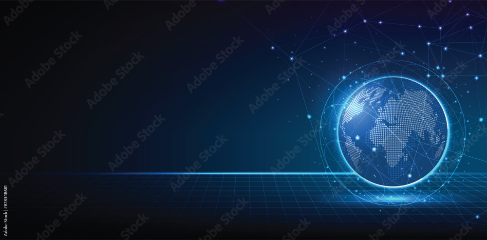 Poster global 5g network wireless systems and internet technology concept. smart city communication network