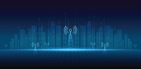 5G network wireless systems and internet technology concept. smart city communication network. 5G wireless mobile internet wifi connection data concept. vector.