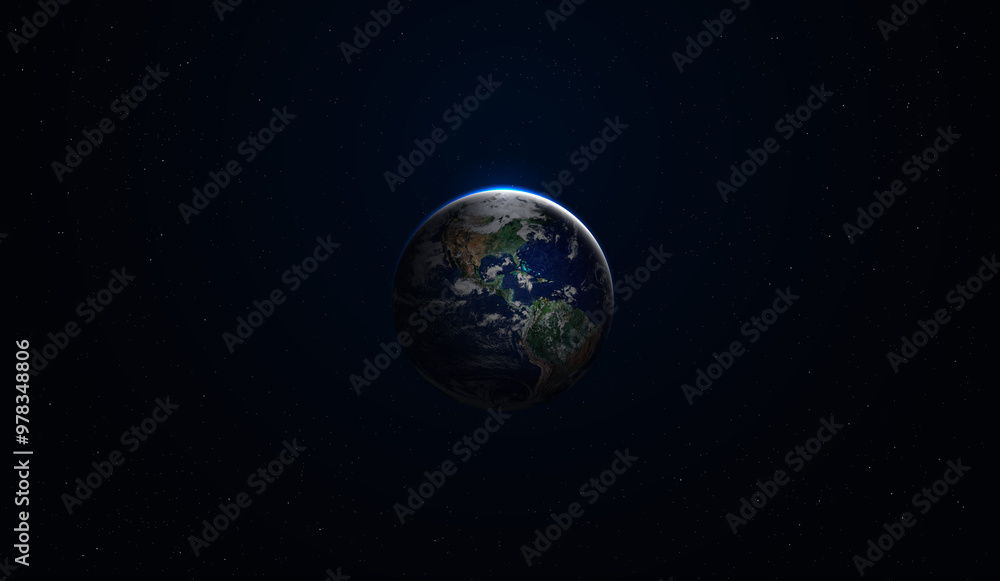 Poster surface of earth planet in deep space. star and galaxy planet in outer space. view from orbit. eleme