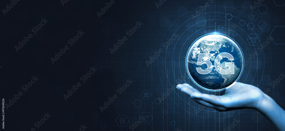 Poster 5g network wireless systems and internet technology concept. smart city communication network. 5g wi