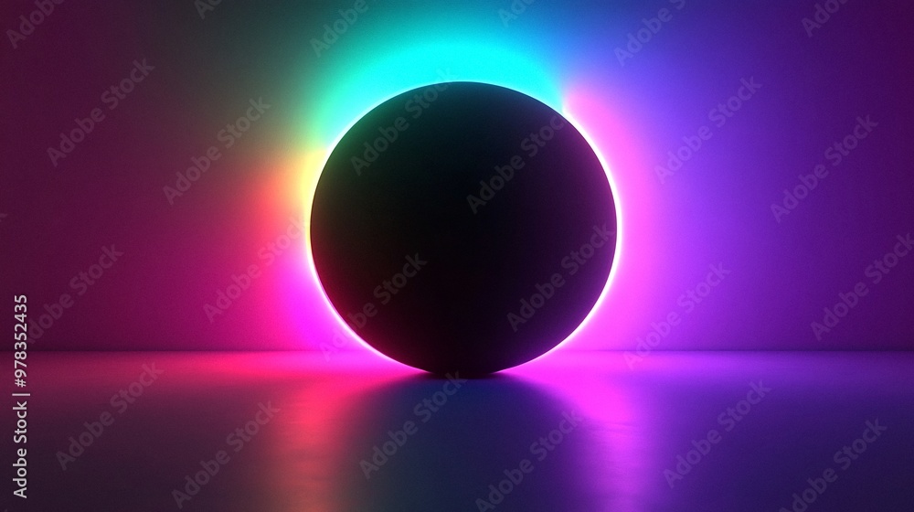 Aufkleber a glowing circle with a black center. the circle is surrounded by a rainbow of colors. the circle is