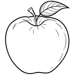 Apple with a leaf line art vector 