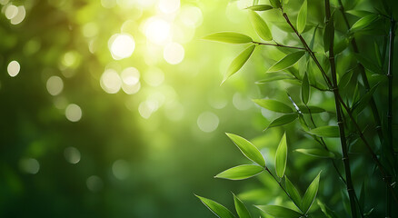 “Beautiful Green Bamboo Background with Sunlight Filtering Through Leaves”
