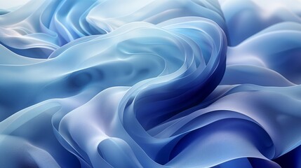 Fototapeta premium An abstract image showcasing flowing, wavy lines and curves, resembling soft, silky fabric in various shades of blue.