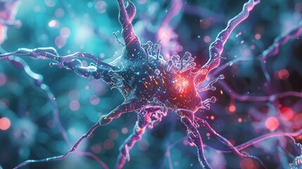 Biology Nerve Cell Illustration with Biomedicine Concept – 3D Rendering