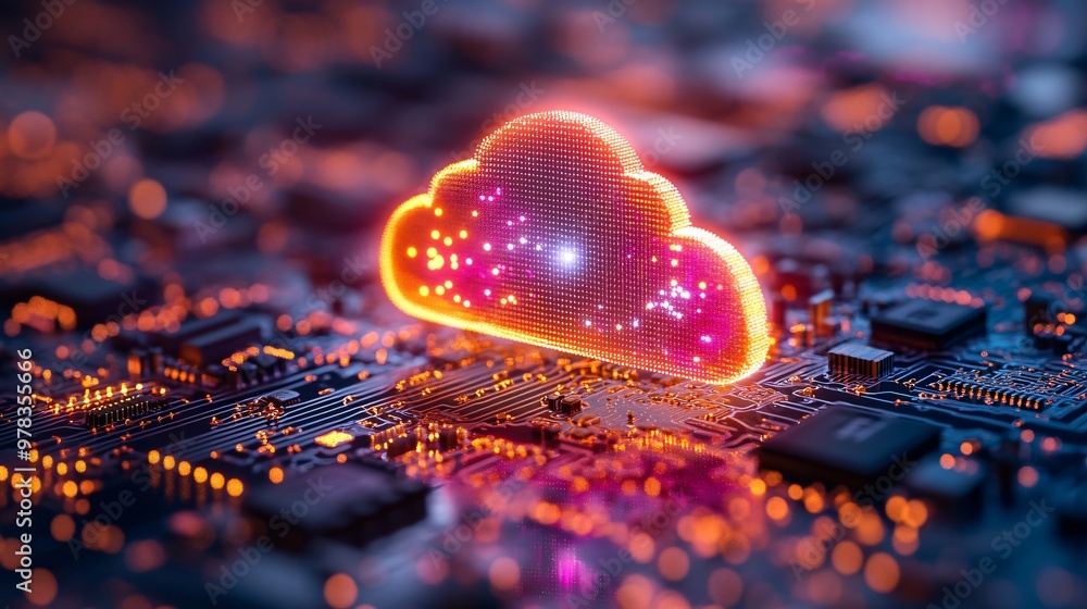 Poster cloud computing technology on circuit board