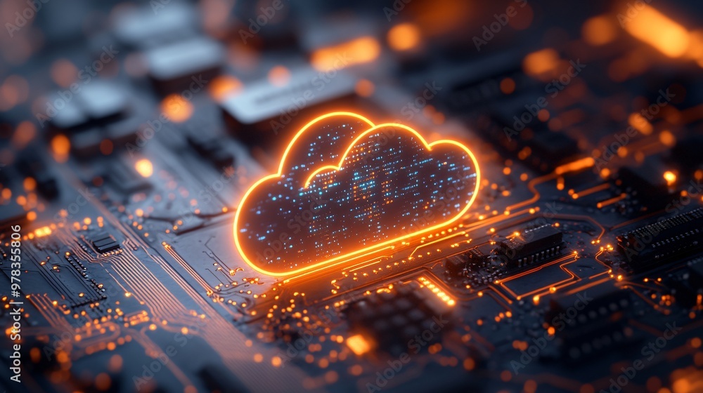 Aufkleber glowing cloud computing symbol on circuit board