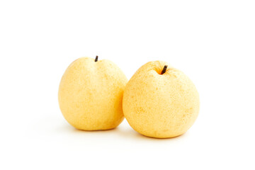 Chinese pear fruit (Pyrus pyriforia) isolated on white background, Asian pear fruit
