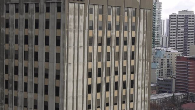 Downtown non descript city. day exterior 4k Close up on building