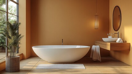 Modern Bathroom Interior Design with Bathtub  Sink  and Mirror