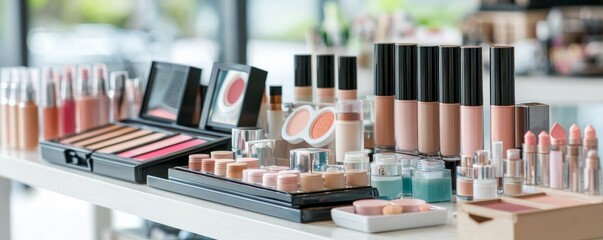 Countertop Chaos: A Blurred Array of Cosmetics and Choice in a Makeup Store