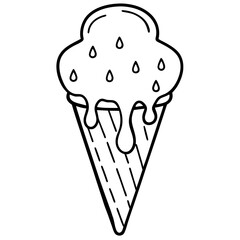 Hand-drawn Melting Ice Cream on a Cone outline vector illustration 
