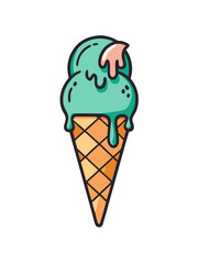 Hand-drawn Melting Ice Cream on a Cone vector illustration 
