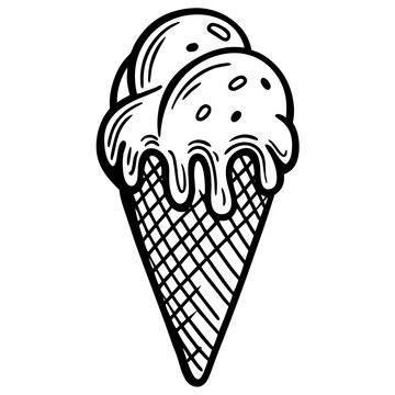 recommend clip art: Hand-drawn Melting Ice Cream on a Cone outline vector illustration 
                    