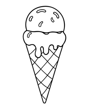 recommend clip art: Hand-drawn Melting Ice Cream on a Cone outline vector illustration 
                    