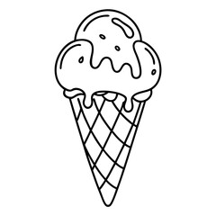 Hand-drawn Melting Ice Cream on a Cone outline vector illustration 
