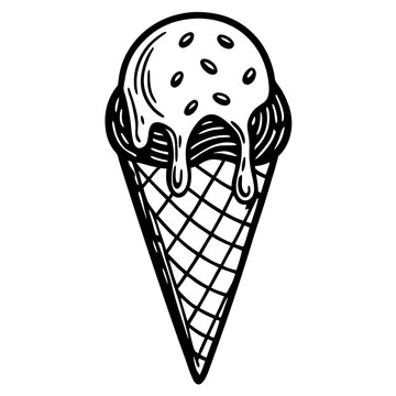 recommend clip art: Hand-drawn Melting Ice Cream on a Cone outline vector illustration 
                    