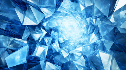 Obraz premium Abstract geometric blue shapes converging in the center, with a plexus-like structure radiating