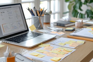 Collaborative Brainstorming with Post-it Notes and Laptops on Table