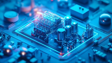 Futuristic Biofuel Production Facility with Neon-Lit Renewable Energy System