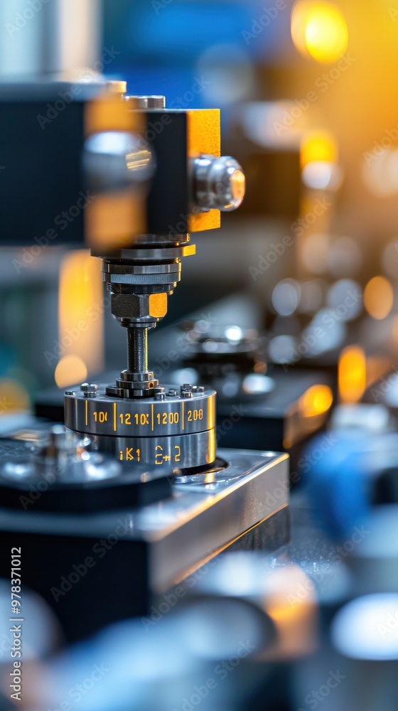 Poster close-up view of precision machinery showcasing intricate components and engineering, with a focus o