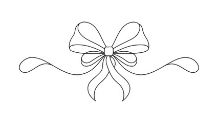  Decorative ribbon bow continuous line art isolated flat vector illustration on white background