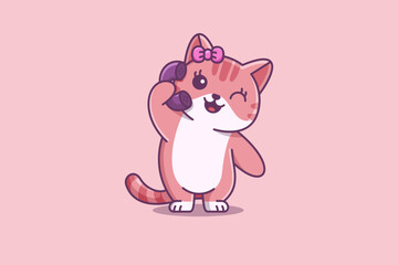 Cute Cat Waving and Saying Hello