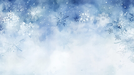 Minimalistic winter background with delicate snowflakes and pastel colors.Christmas New Year card...