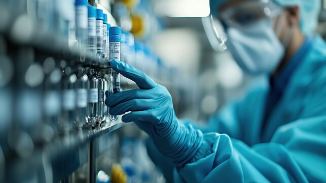 A healthcare professional in protective gear interacts with laboratory equipment, showcasing modern medical technology and safety.