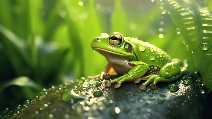 Naklejka premium frog on a leaf