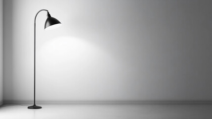 Minimalist Room with Floor Lamp Casting Light on Empty Wall
