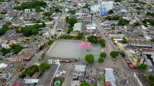 vista a&eacute;rea con dron de sincelejo sucre colombia Iglesias y plaza de najagual