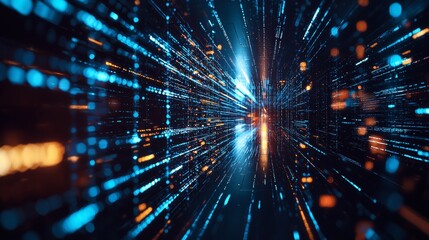 Naklejka premium High-speed digital data streams in a futuristic tunnel